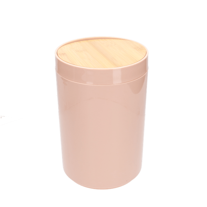 Bote De Basura De Plastico Rosa Palo Con Bambu 18 1 Pz