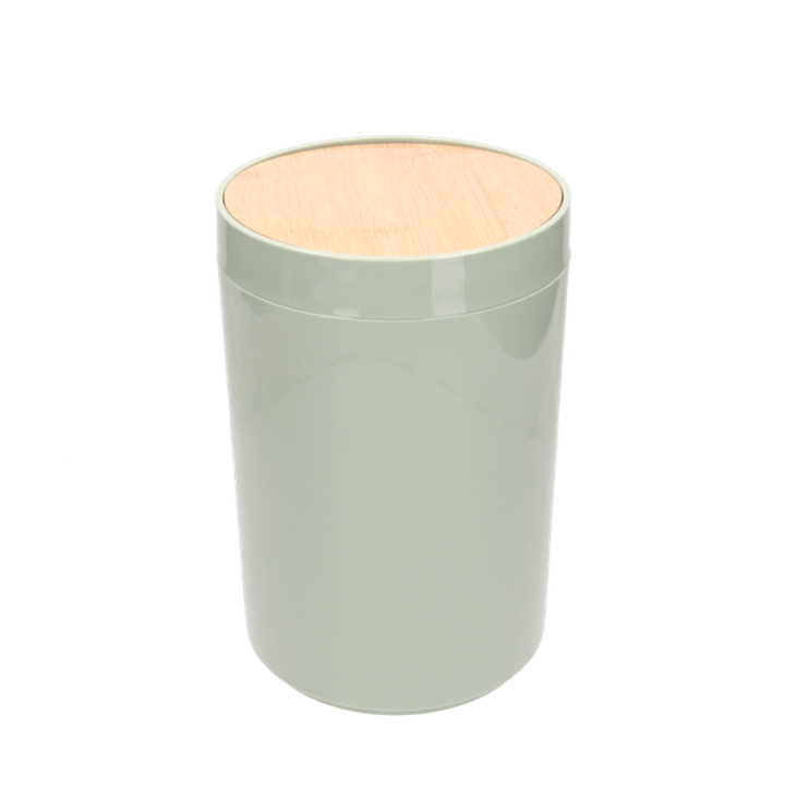 Bote De Basura De Plastico Verde Menta Con Bambu 1 Pz