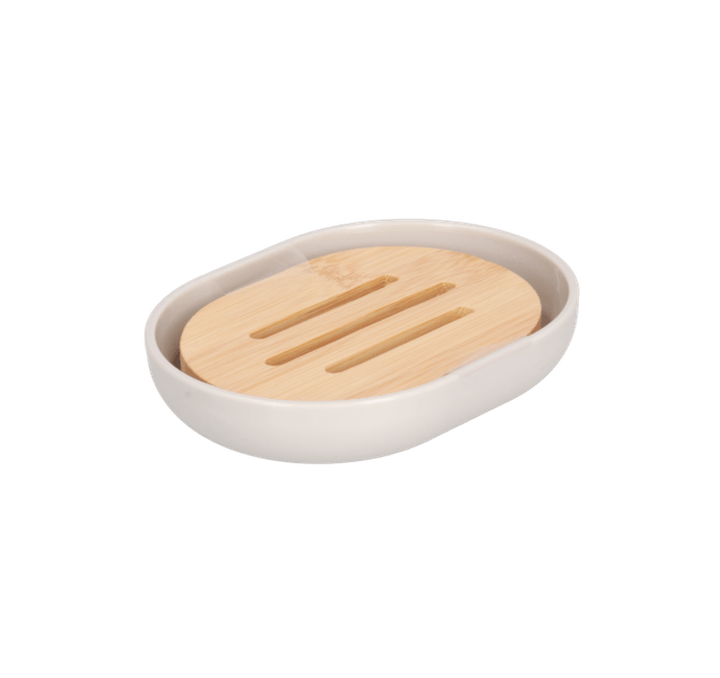 Jabonera De Plastico Gris Claro Con Bambu 12.2 X 1 Pz