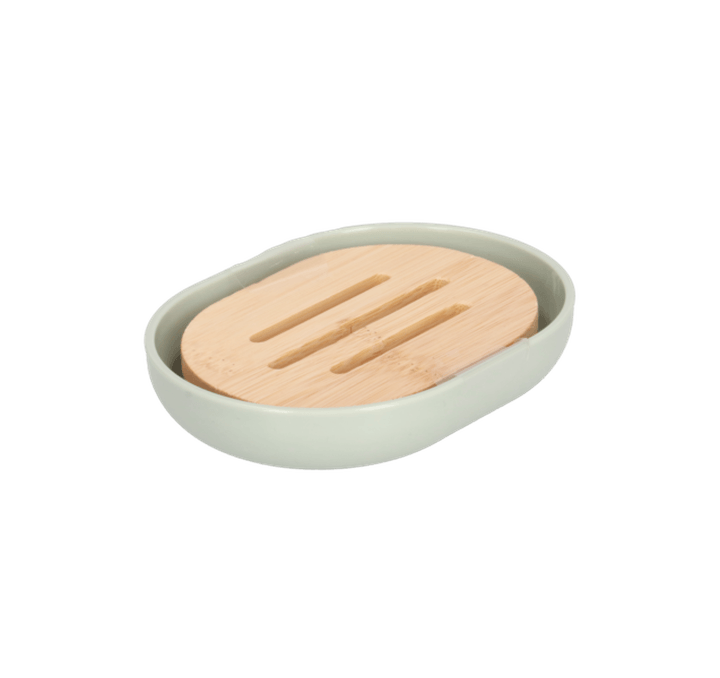 Jabonera De Plastico Verde Menta Con Bambu 12.2 X 1 Pz