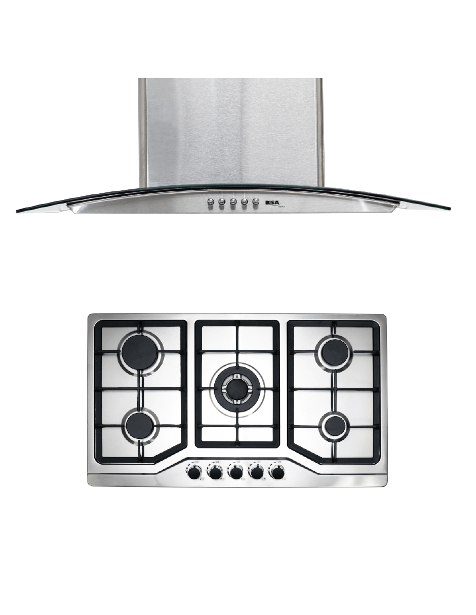 Combo Disa Home Parrilla A Gas 5 Quemadores Acero Inox Y Campana Extractora De Pared Acero Inox 60 Cm Disa Home