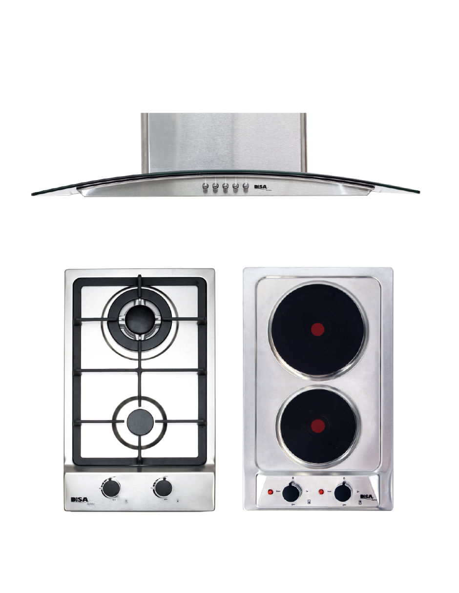 Combo Disa Home Parrilla A Gas, Parrilla Eléctrica Y Campana Extractora De Pared Acero Inox 60 Cm