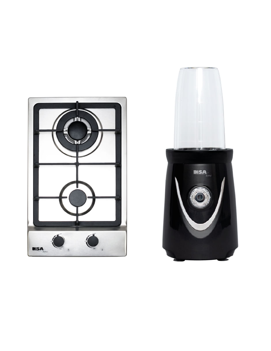 Combo Disa Home Parrilla A Gas 2 Quemadores Acero Inox Y Multiblender 21 Accesorios