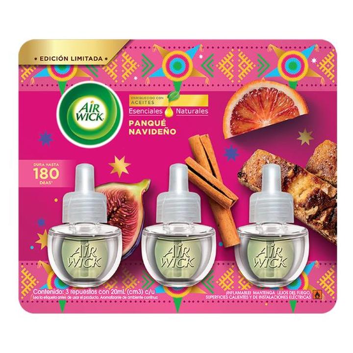 Aromatizante Elec 3pk Panque Navideño 20ml Repue 3 Pz
