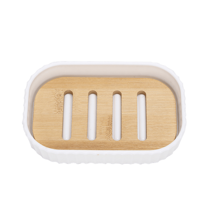 Porta Jabón Blanco Con Madera 1 Pz