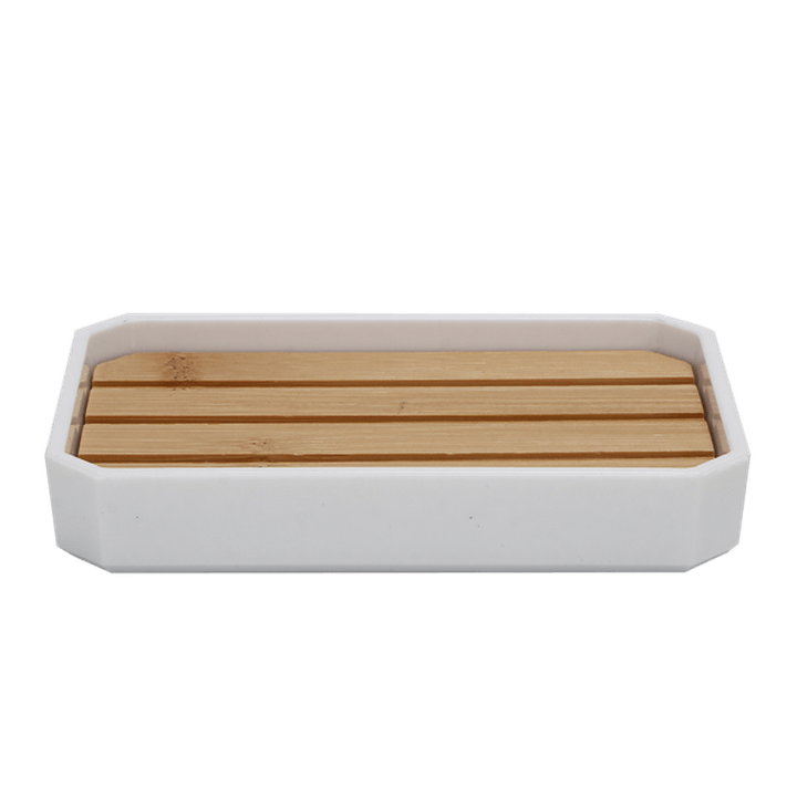 Porta Jabón Blanco Cuadrado Con Madera 1 Pz