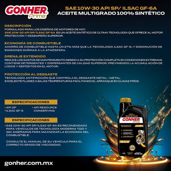 Aceite Go Prime Sae 10w-30 Api Sp 946ml 1 Pz