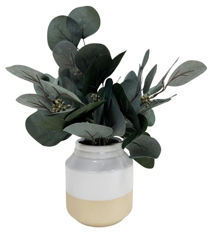 Planta Artificial Haven & Key Eucalipto Con Jarrón Blanco Con Beige 25 Cm