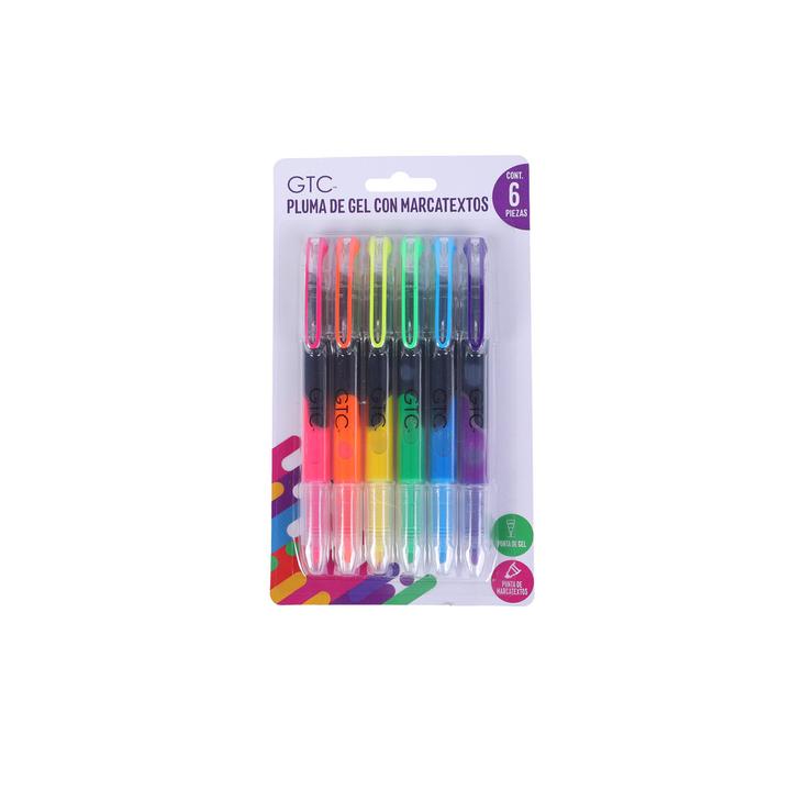 Pluma De Gel Con Marcatextos Gtc Con 6 Pz