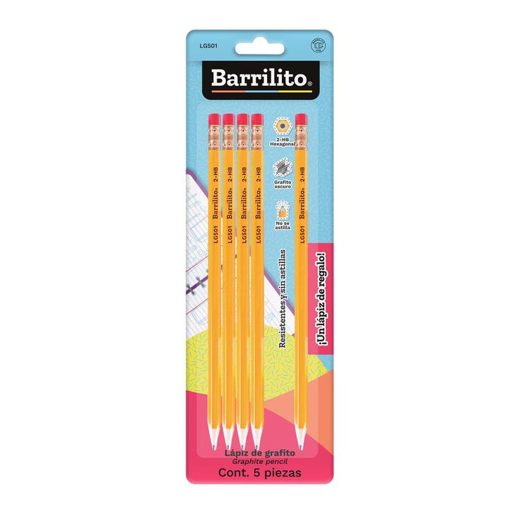 Lápiz De Grafito No 2 Barrilito Hexagonal Con 5 Pz