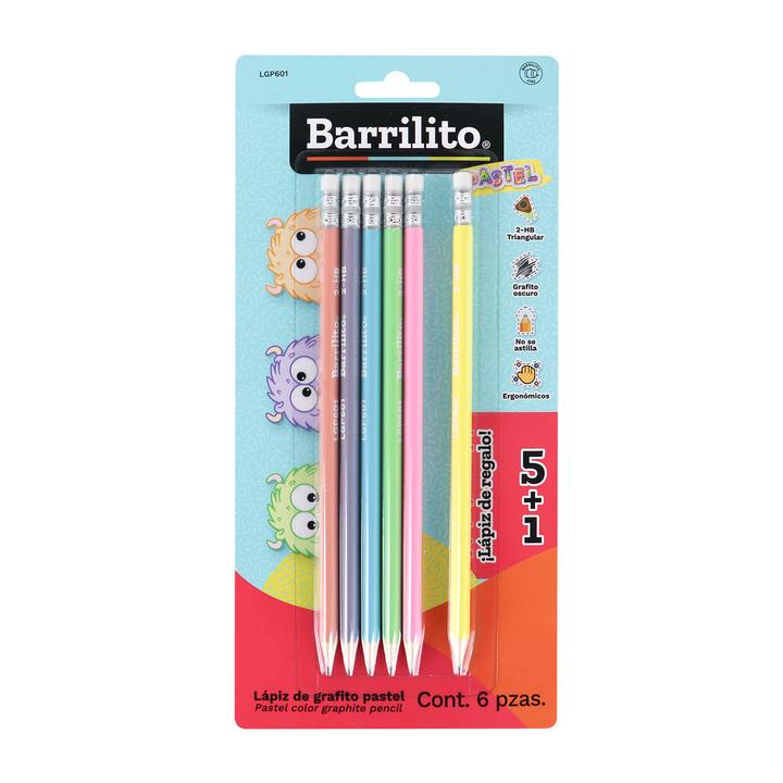 Lápiz De Grafito No 2 Barrilito Triangular Pastel Con 6 Pz