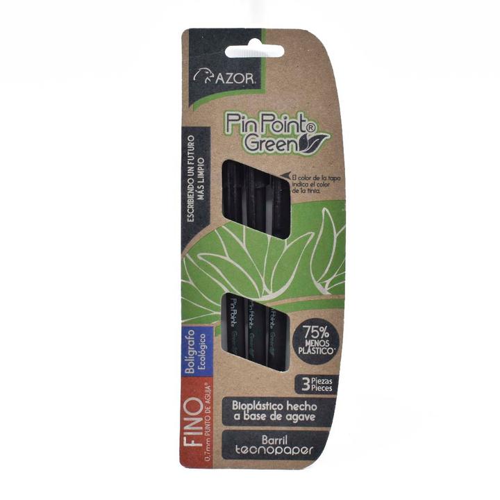 Set De Bolígrafos Ecológicos Punta Fina Color Negro Con 3 Pz