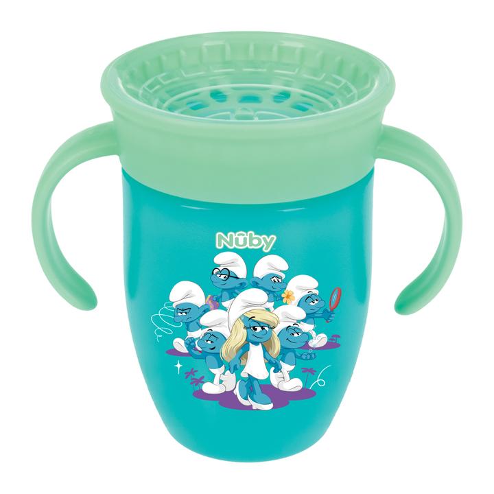 Vaso Con Asas Nuby Con Borde 360 De Silicón Wonder Cup Colección Pitufos De 7 Oz
