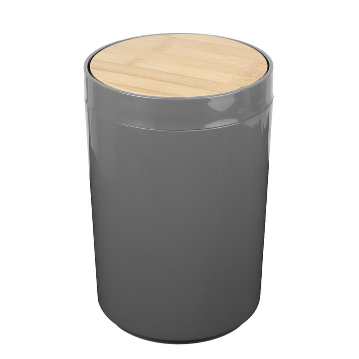 Bote De Basura De Plastico Gris Oxford Con Bambu 1 Pz