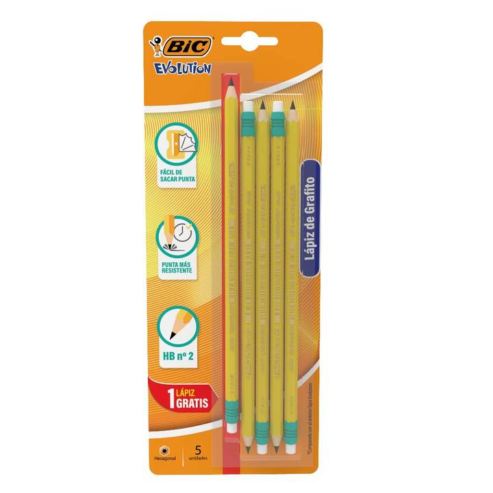 Lápices De Grafito Bic Evolution Hb #2 Con 5 Pz