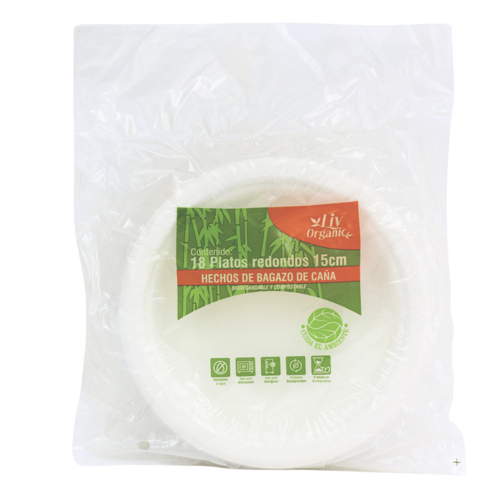 Platos Desechables Liv Organic Redondos Compostables 15 Cm Con 18 Pz
