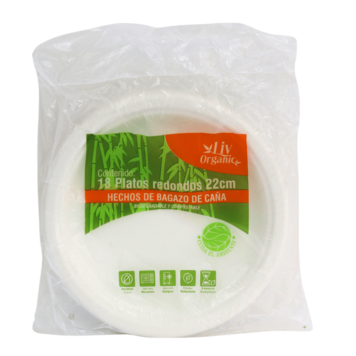 Platos Desechables Liv Organic Redondos Compostables 22 Cm Con 18 Pz