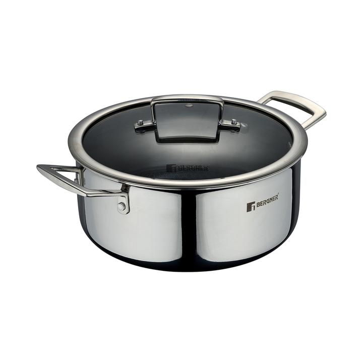 Cacerola De Acero Inoxidable Bergner Steelblue Con Tapa 24 Cm