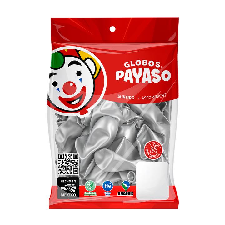 Globo Payaso Platinum Plata No. 9 Bolsa Con 10 Pz