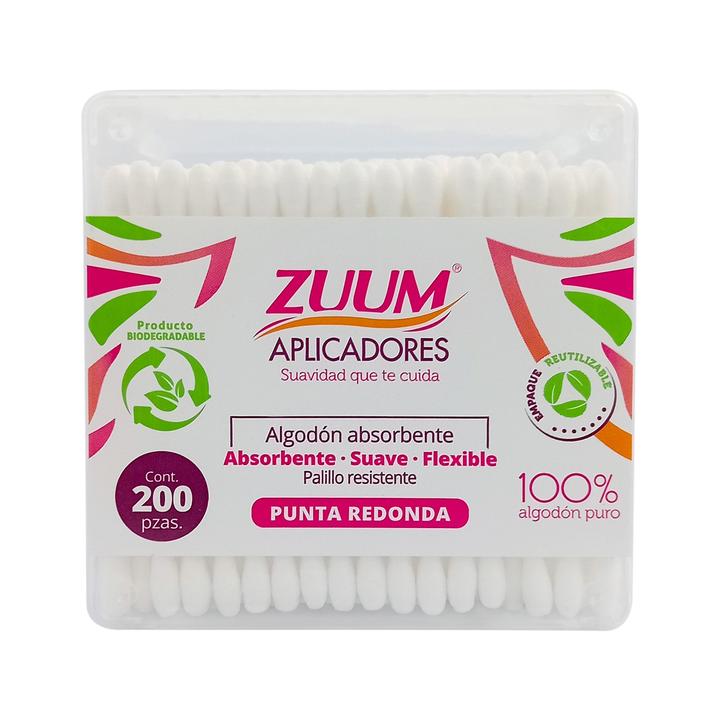 Aplicadores De Algodón Zuum Punta Redonda Con 200 Pz