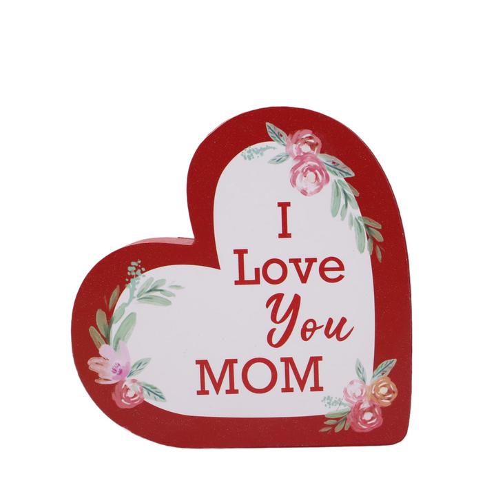 Adorno De Mesa Día De Las Madres En Forma De Corazón "I Love You Mom" Rojo
