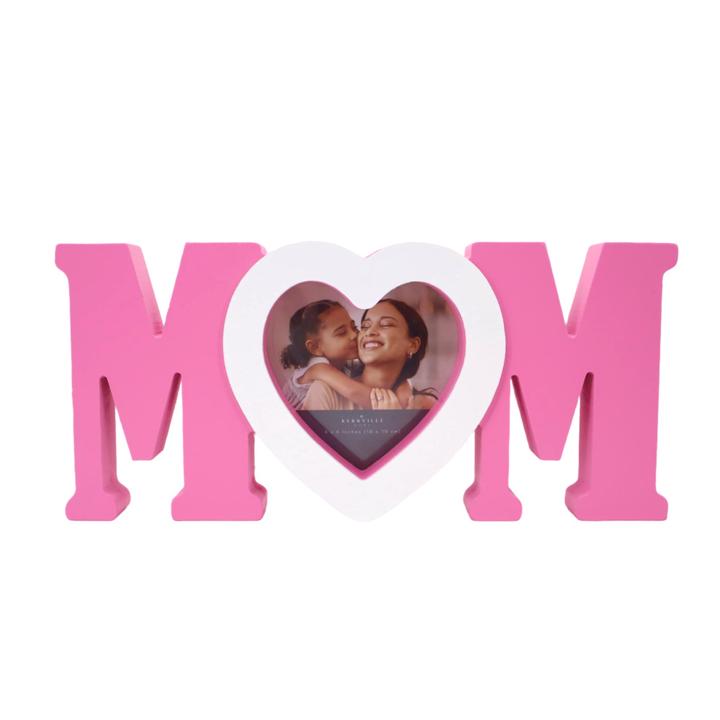 Portarretrato Día De Las Madres Con Letras "Mom" Y Corazón Rosa